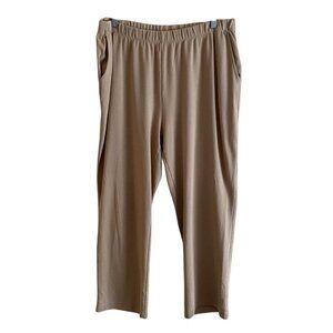 Lands End Sport Knit High Rise Pants Woman XL Petite Tan Pull On Pockets Coastal